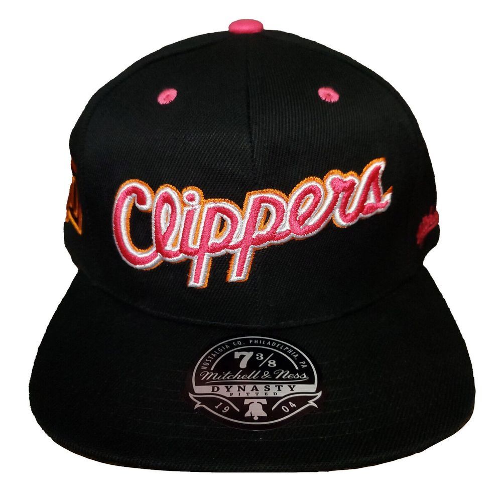 LA Clippers Mitchell & Ness NBA Fitted 7 3/8 Flatbill Hat Cap 3D Logo Black‎ NWT